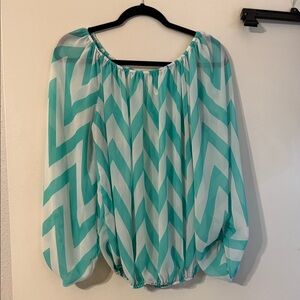 Chevron Patterned Teal Blouse